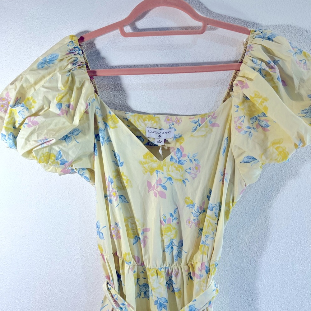 LoveShackFancy x Target maxi, prairie dress with puff sleeve. Yellow floral, 2.